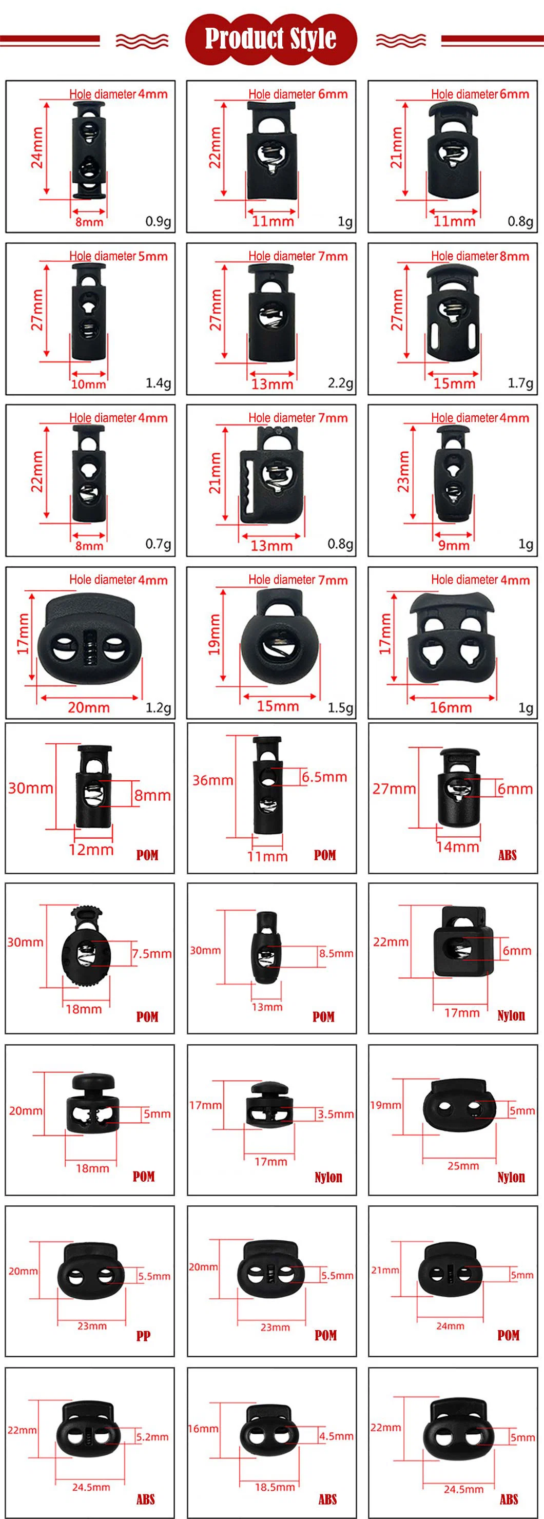 Elastic Rope Adjustment Buckle Round Toggle Clip Buckles Tighten Spring Rope End Cord Stoppers Plastic Lock
