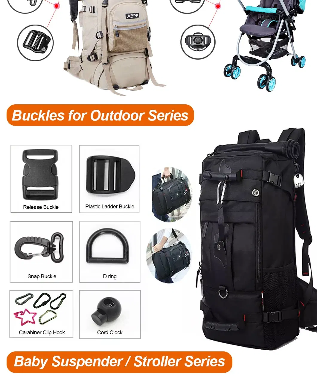 Black POM Plastic Snap Clip Hooks Carabiner Strap Hooks Clip Buckles Hiking Travel Backpack Snap Hook