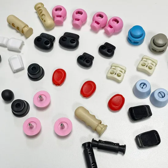 Custom Plastic Cord Locks Single Hole Spring Toggle Stoppers Buttons Fastener Slider Black Round Elastic Drawstring Rope Locks 18mm 