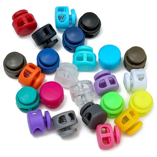 High Quality Fashion Adjustable Double 2 Hole Black White Plastic Cord Stopper Spring Oval Cord Lock 